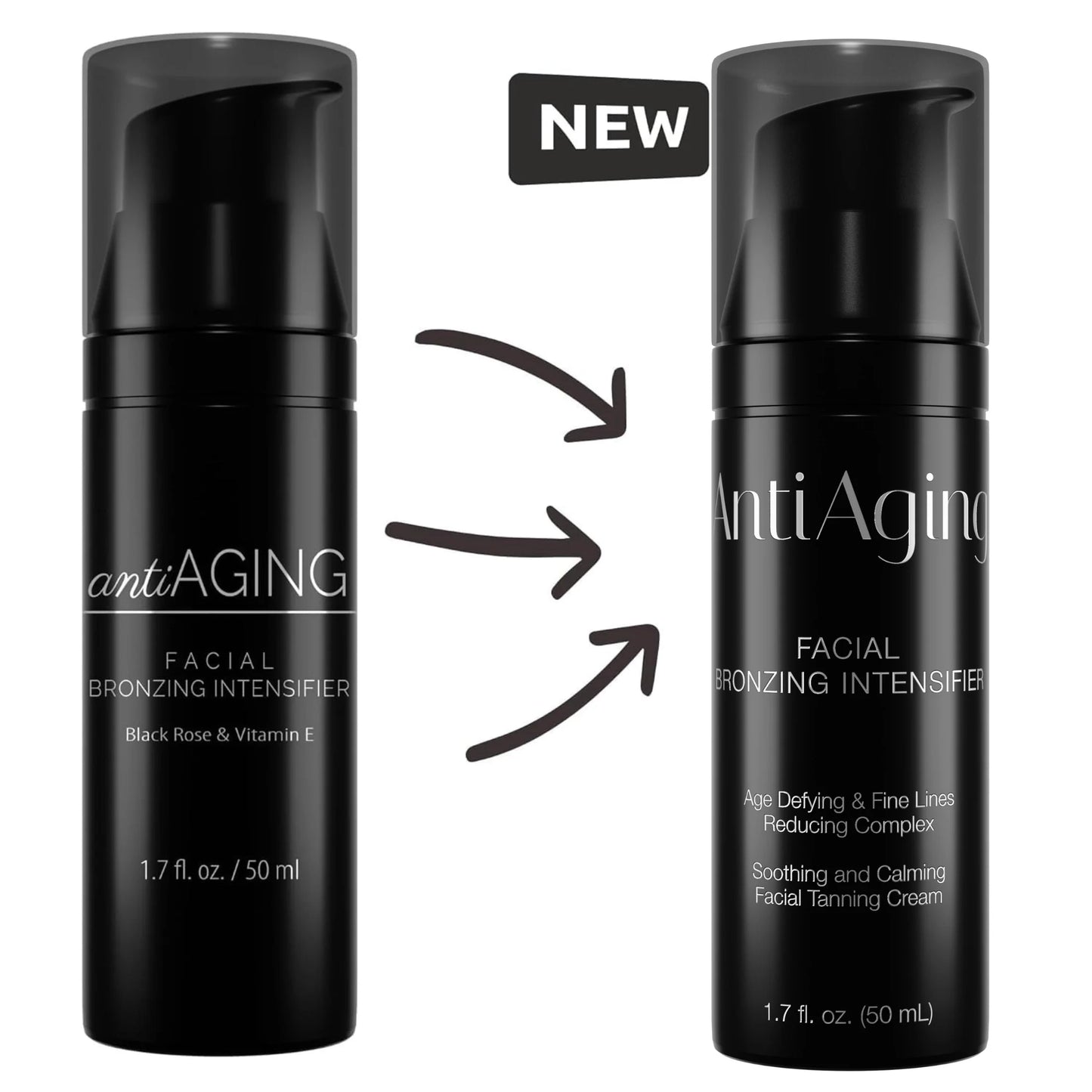 Verpackungsvergleich alt vs. neu von Onyx Anti-Aging Gesichtsbräuner