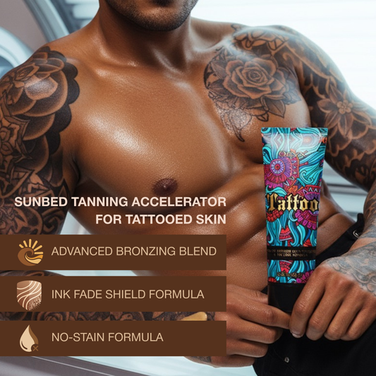 Tattoo Sunbed Cream with Bronzer – Dark Tan & Tattoo Care