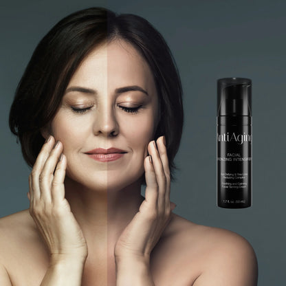 Portrait showing half of a woman’s face tanned and half natural, representing before and after bronzing effect