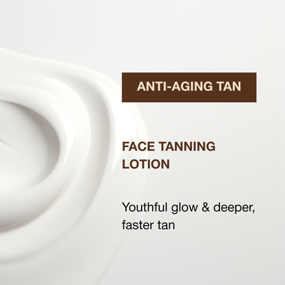 Creamy white texture of Onyx Anti-Aging Face Tanning Lotion offering youthful glow and faster tan for facial skin