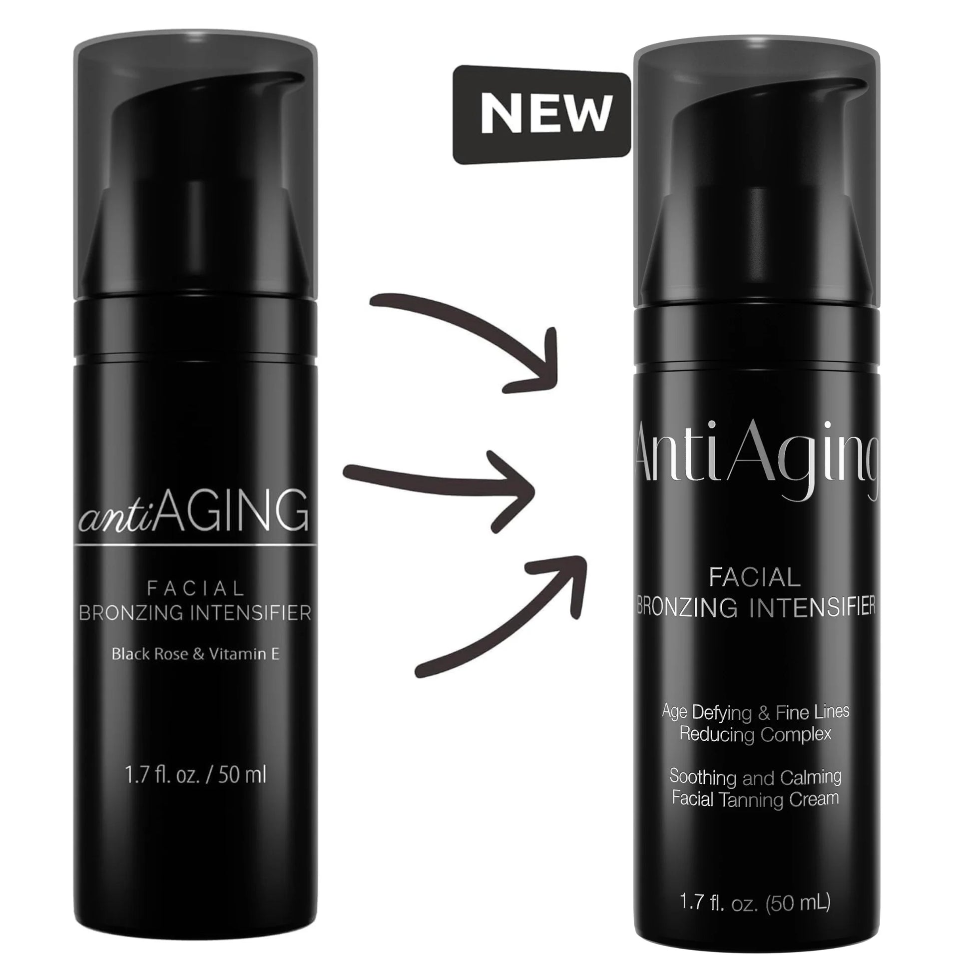 Verpackungsvergleich alt vs. neu von Onyx Anti-Aging Gesichtsbräuner